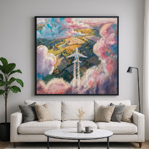 Oben - Malerische Illustration Stil Flugzeug Art Poster