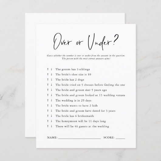 Oben oder darunter | Brautparty Game (Vorne/Hinten)