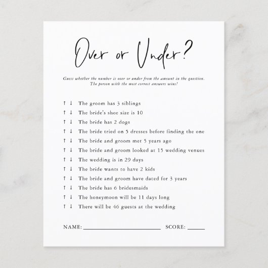 Oben oder darunter | Brautparty Game (Vorderseite)