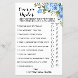 Oben oder unter Brautparty Blue Flowers Spielkarte Flyer