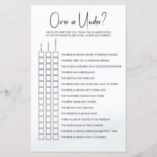 Oben oder unter Brautparty Game Green Wash (Vorderseite)