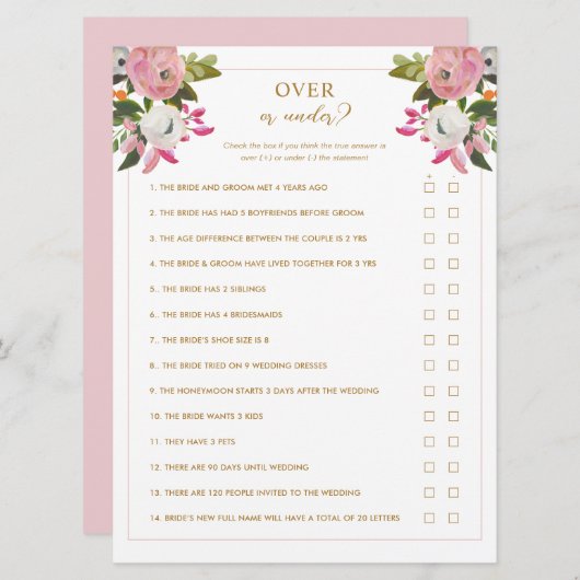 Oben oder unter rosa Brautparty Einladung (Vorne/Hinten)