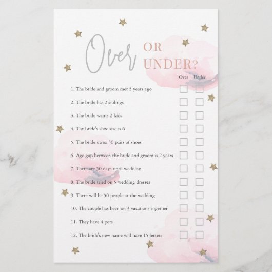 Oben oder unter rosa Wolken Brautparty Game (Vorderseite)