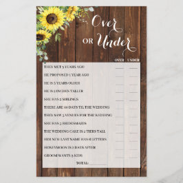 Oben oder unter Sonnenblumen Brautparty-Spielkarte Flyer