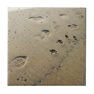 Obenliegende Ansicht über den nassen Sand am Fliese