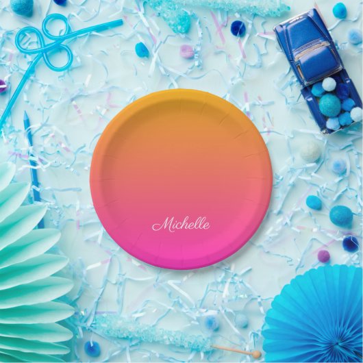 Ober-gelb und rosa Gradienten Pappteller (Party)