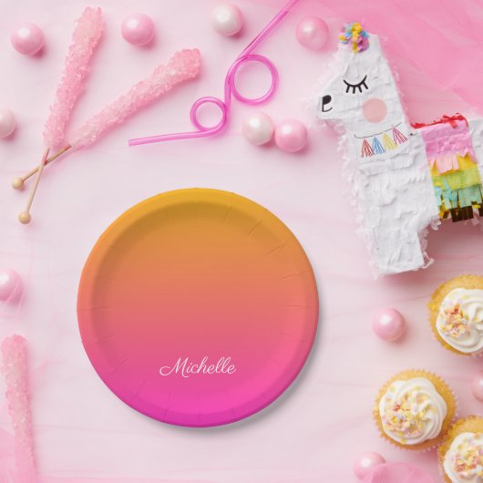 Ober-gelb und rosa Gradienten Pappteller (Party)