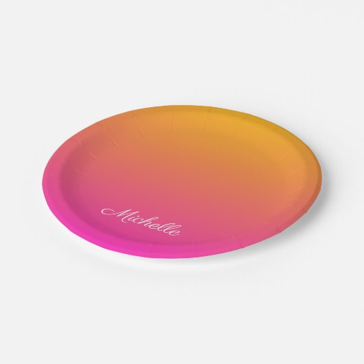 Ober-gelb und rosa Gradienten Pappteller (Schrägansicht)
