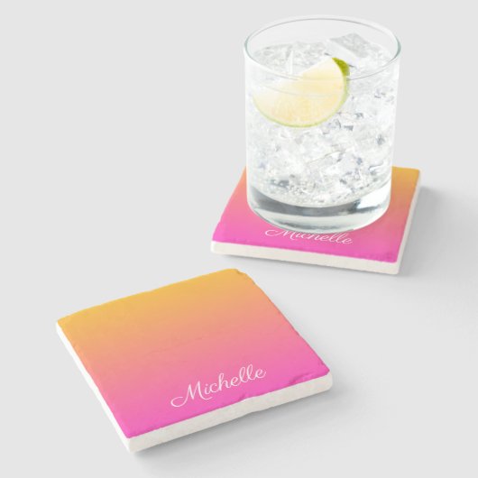 Ober-gelb und rosa Gradienten Steinuntersetzer (Seitenansicht)