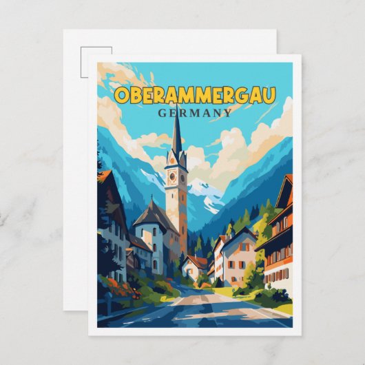 Oberammergau Deutschland Vintage Reise Illustratio Postkarte (Vorne/Hinten)