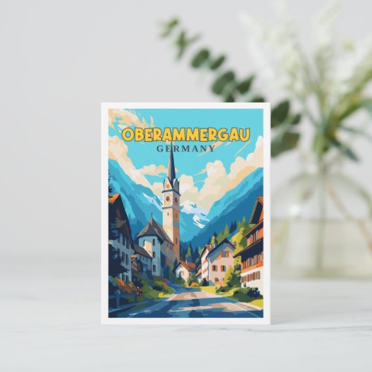 Oberammergau Deutschland Vintage Reise Illustratio Postkarte (Stehend Vorderseite)