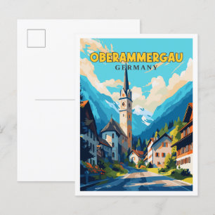 Oberammergau Deutschland vintage Reiseillustration Postkarte