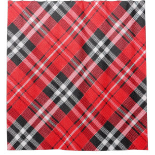 Obere Ansicht des Stoffmusters aus Tartan auf dem  Duschvorhang