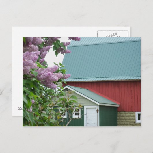 Obere Halbinsel Michigan Roter Barn Lilac Postcard Postkarte (Vorne/Hinten)