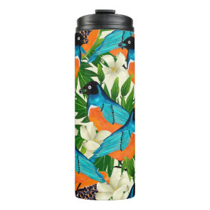 Oberflächenmuster mit Papayafrüchten, Blätter und  Thermosbecher