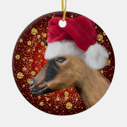 Oberhasli Goat Weihnachtsmannmütze Weihnachtsschmu Keramik Ornament (Vorne)