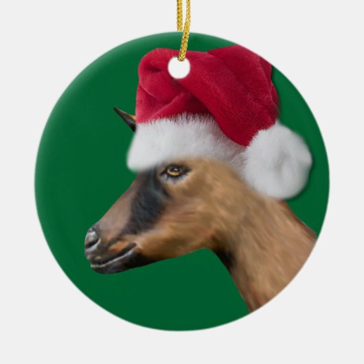 Oberhasli Goat Weihnachtsmannmütze Weihnachtsschmu Keramikornament (Vorne)