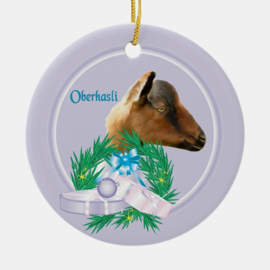Oberhasli Goat Wreath Keramik Ornament (Vorne)