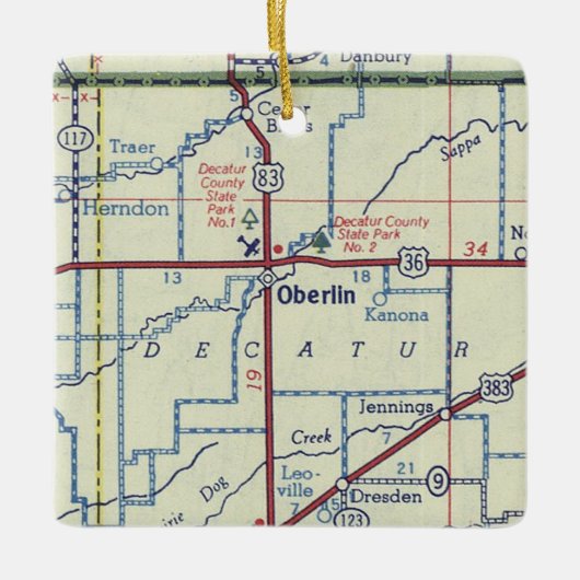Oberlin Kansas Vintag Map Keramikornament (Vorderseite)