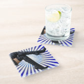 Oberschenkelhochstiefel - Blaue Sternexplosion Glasuntersetzer (Schrägansicht)