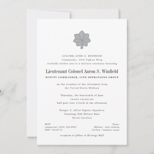 Oberstleutnant Militärruhestand Einladung (Vorderseite)