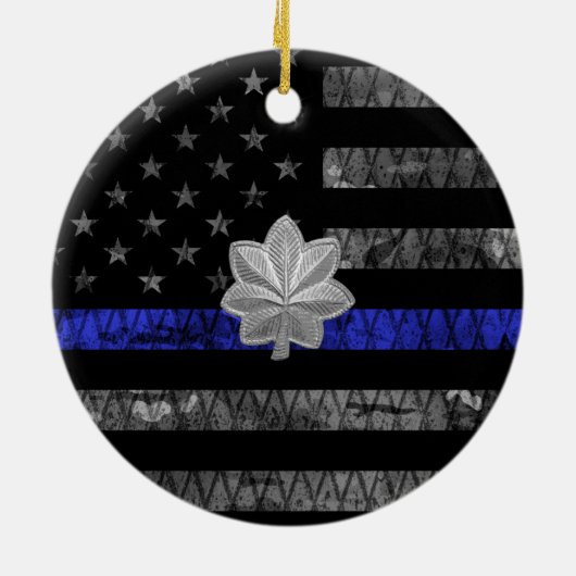 Oberstleutnant Thin Blue Line Flag gestört Keramik Ornament (Hinten)