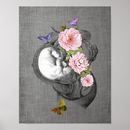 OBGYN Anatomy Floral Art Womb Babydekor Print 2 Poster (Vorne)