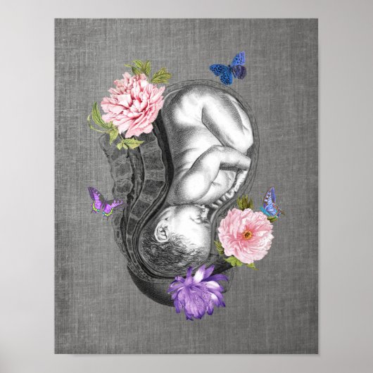 OBGYN Anatomy Floral Art Womb Babydekor Print 3 Poster (Vorne)