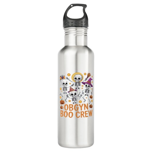 OBGYN Boo Crew Nurse Skeleton Tanz Halloween Sp Edelstahlflasche (Vorderseite)