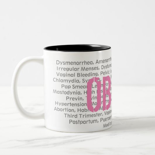OBGYN Medical Terminology Pink/Blue, 11 Oz weiß Zweifarbige Tasse (Links)