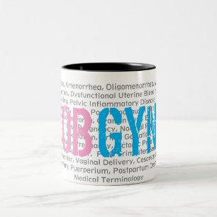 OBGYN Medical Terminology Pink/Blue, 11 Oz weiß Zweifarbige Tasse