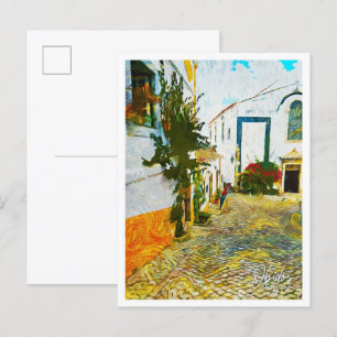 Obidos Portugal Schönes Ölmalerei-Landschaftsbild Postkarte