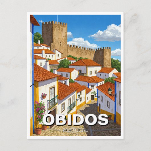 Obidos Portugal Travel Postkarte (Vorderseite)
