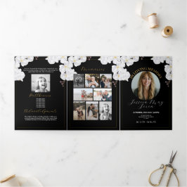 Obituary Celebration of Life Foto Blume White Dreifach Gefaltete Einladung