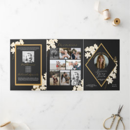 Obituary Celebration of Life Foto Weiße Blume Dreifach Gefaltete Einladung