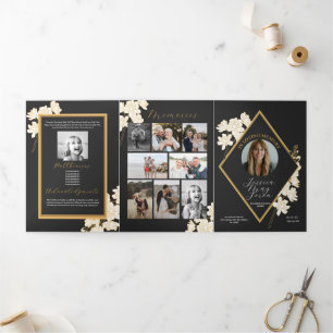 Obituary Celebration of Life Foto Weiße Blume Dreifach Gefaltete Einladung