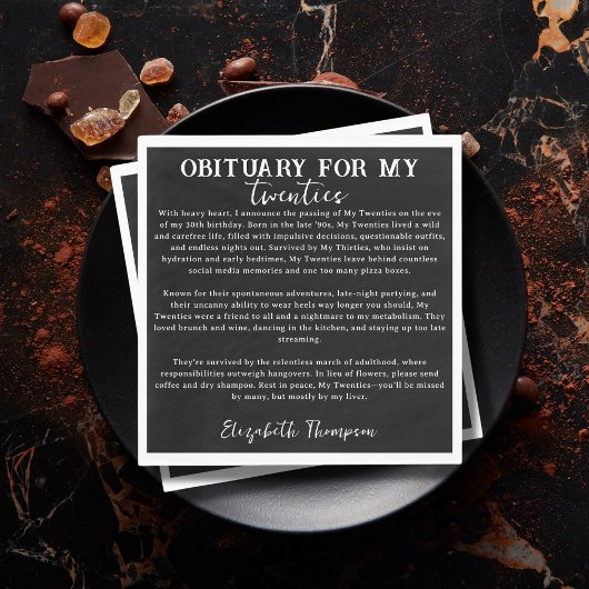 Obituary für meinen zwanzigsten RIP 20 s 30. Gebur Serviette