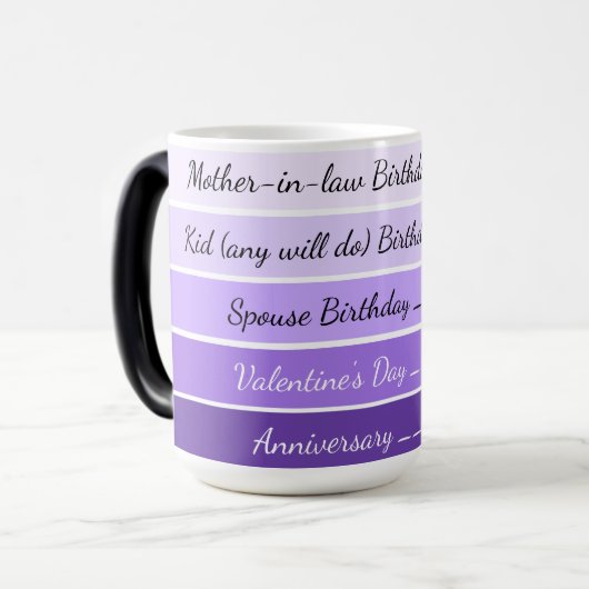 Obligatory Celebrations Gradient Coffee Mug Verwandlungstasse (Vorderseite Links)