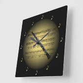 Oboe 3-D Goldkugel ~ Noten ~ Schwarzes BG ~ * ~ Quadratische Wanduhr (Winkel)
