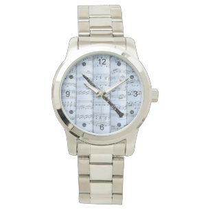 Oboe ~ Gerollte Notenblätter ~ Blau getönter Hinte Armbanduhr