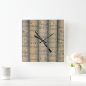 Oboe ~ gerolltes Notenen-Hintergrund ~ Musical Quadratische Wanduhr (Zuhause)