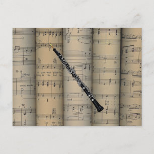 Oboe ~ Hintergrund der Notenblätter ~ Musikalisch Postkarte