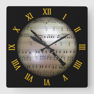 Oboe ~ Hintergrund "The Musical Planet" * ~ Quadratische Wanduhr