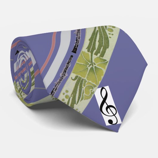 Oboe Krawatte mit Kunst Nouveau grünem Blatt-Motiv (Gerollt)