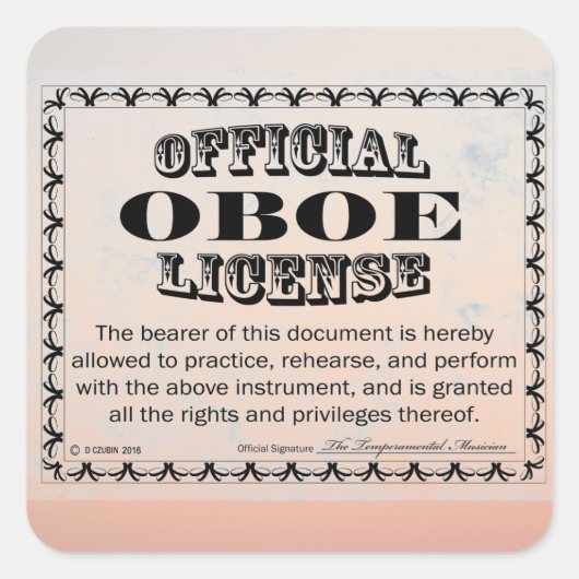 Oboe License Square Aufkleber (Vorderseite)