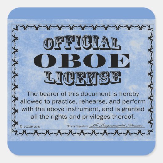 Oboe License Square Aufkleber (Vorderseite)