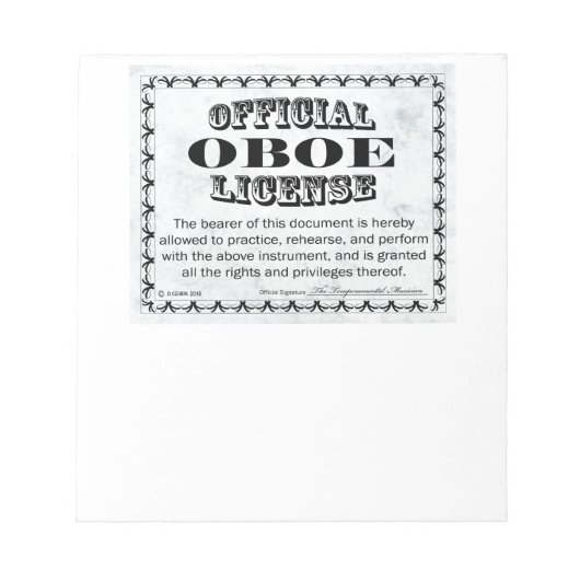 Oboe-Lizenz Notizblock (Vorderseite)