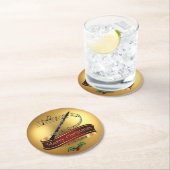 Oboe ~ Musical Scroll ~ Gold ~ "Frohe Weihnachten" Runder Pappuntersetzer (Vor Ort)