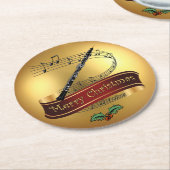Oboe ~ Musical Scroll ~ Gold ~ "Frohe Weihnachten" Runder Pappuntersetzer (Angewinkelt)