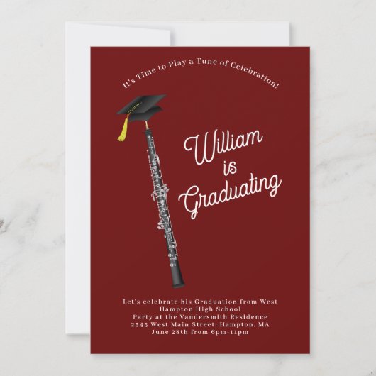Oboe Musician Graduation Party Music Einladung (Vorderseite)